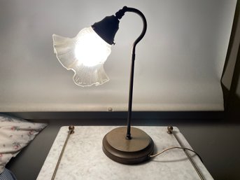 Art Nouveau Style Brass Table Lamp With Ruffled Glass Shadr