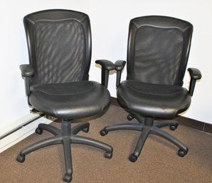 Pair Of Five Caster Black Adjustable Office Chairs - Lot 1
