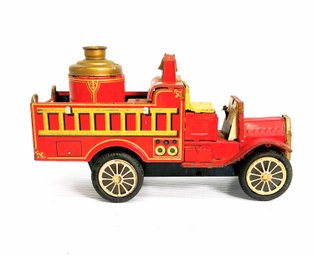Mid Century Tin, Friction Powered Old Smoky Fire Truck- Made In Japan