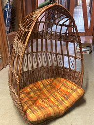 Original Mid Century Modern 1970s Hanging Wicker Egg Chair With Period Cushion- NO SHIPPING