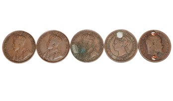 Antique Canada And India Coins 1887, 1907, 1914, 1916, 1918