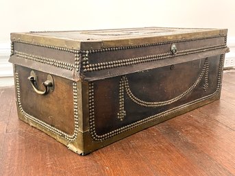 A Late 19th Century Brass Clad Travel Trunk With Brass Nailhead Trim