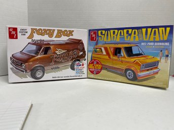 AMT, Pair Of 1/25 Scale Model Kits: 1977 Ford  Econoline & Foxy Box Chevy Custom Van. (#131)