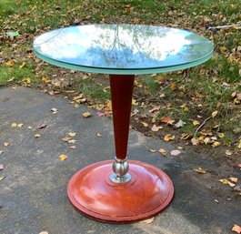 Postmodern Glass Top Table W/Wood Base