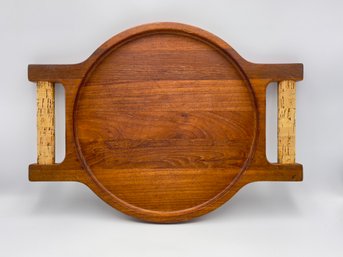 Mid Century Nissen Denmark Teak And Cork Handle Double-sided Serving/Carving Tray