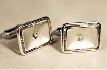 Fine Signed Krementz White Gold Filled Cufflinks Having Tiny White Stones