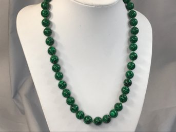 Fabulous Brand New - Never Worn High Polished Malachite Bead 18' Necklace With Sterling Silver Clasp - Wow !