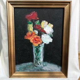 Original James Pascucci Oil On Board Painting - Orange Flowers Abstract - Very Nice Painting