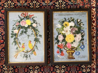 A Pair Of Antique Reverse Glass Painting