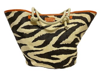 Kate Spade Woven Zebra Print Tote Bag With Rope Handles & Orange Trim