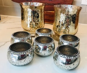 Collection Of Shimmering Tea Light And Pillar Candle Holders