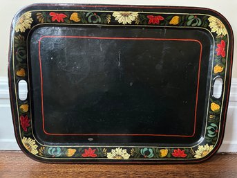 Large Vintage Hand Painted Tin Tray With Strawberries & Flowers