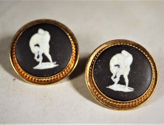 Hercules Wedgwood Black White Jasperware Gold Filled Cufflinks