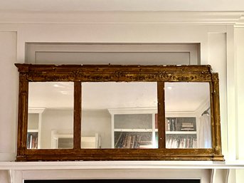 An Antique Gilded Gesso Triptic Mirror - Floral Swags And Rosette Detailing