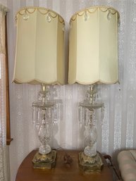 Pair Vintage Crystal Prism Table Lamps