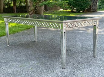 A Large And Lovely Mirrored Paneled And Top Dining Table By Safavieh