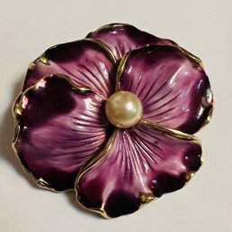 SIGNED WEISS ENAMEL PURPLE PANSY BROOCH