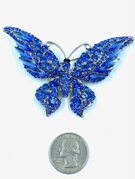 Stunning Large Sapphire Blue Rhinestone Butterfly Brooch