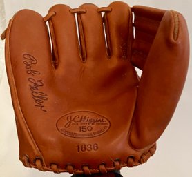 J C Higgins Left Handed Baseball Glove - Bob Zeller Endorsed - 1636 - Good Condition Leather Youth Size