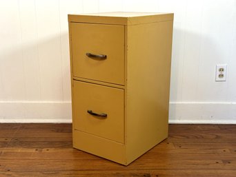 A Vintage Two-Drawer Metal Filing Cabinet Painted Harvest Gold