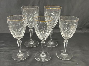 Gorham Crystal ROYAL DEVON Pattern Glasses With Gold Trim - 3 Wine, 2 Water Goblets