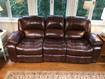 Incredible Brown Leather Couch With Power Recliners On Each End - Both Work Perfectly - Amazing Piece !