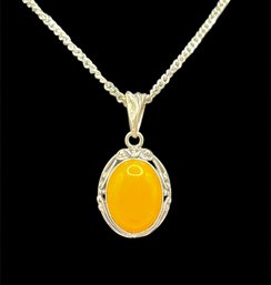 Vintage Italian Sterling Silver Light Orange Agate Pendant Necklace