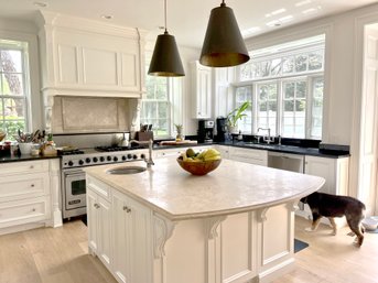 A Center Kitchen Island With Limestone Counter - Loc A