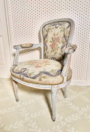 Vintage Louis XVI Style Painted Fauteuil With Petit Point Embroidery