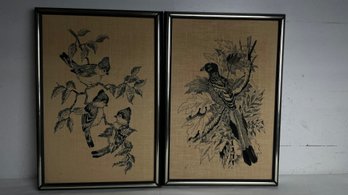 Pair Of Vintage Paragon Needle Craft Tropical Bird Etchings