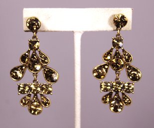 Signed J. Crew Gold Tone Rhinestone Large Pierced Earrings