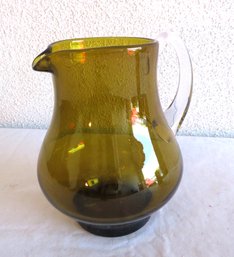 Olive Green Glass Pitcher With Clear Handle