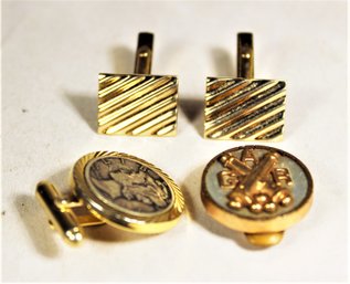 Lot Gold Tone Swank Cufflinks GAR MOP Cufflink And Mercury Dime Cufflink