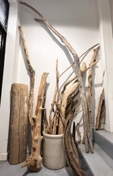 An Assortment Of Large Hudson River Driftwood And An Antique Crock