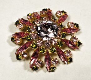 Vintage Gold Tone Pink Rhinestone Brooch