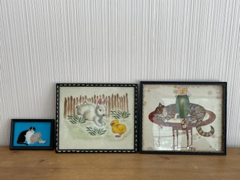 Cat Rabbit Chick Wall Art Lot Of 3