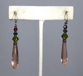 Vintage Pink Cut Glass Drop Pierced Earrings