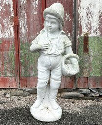 A Large Cast Stone Garden Ornament - Boy With Basket