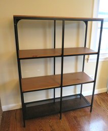 Modernist Black Metal 4 Shelf Wood Open Book Case