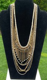 Elegant 7 Chain Necklace With Rhinestones And More