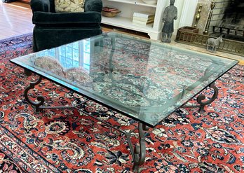 Beveled Glass Coffee Table With Iron Base