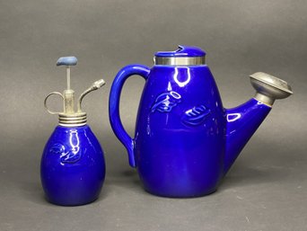 A Pretty Blue Ceramic Watering Can & Plant Mister