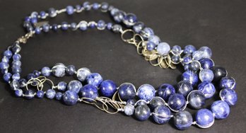 Coldwater Creek Triple Strand Necklace Having Genuine Lapis Beads