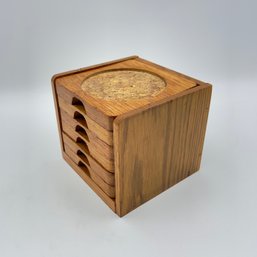 Set Of Oversized Vintage Oak Coasters And Stand