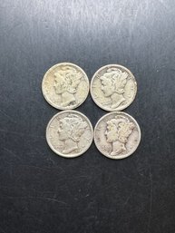 4 Mercury Dimes 1928, 1934, 1934-D, 1935