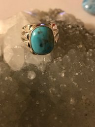 Sterling Silver Ring With Turquoise Stone, Size 10