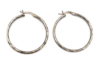 Vintage Hanin Designer Sterling Silver Beveled Hoop Earrings