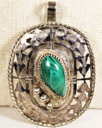 Large Size Sterling Silver Malachite Hand Wrought Pendant