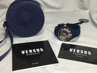 Fabulous Brand New $295  VERSACE / Versus Ladies Blue Silicone Watch With Bonus Mini Purse - Great Item !