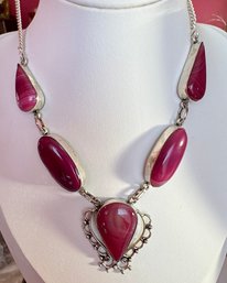 BEAUTIFUL PINK AGATE STERLING SILVER DROP NECKLACE